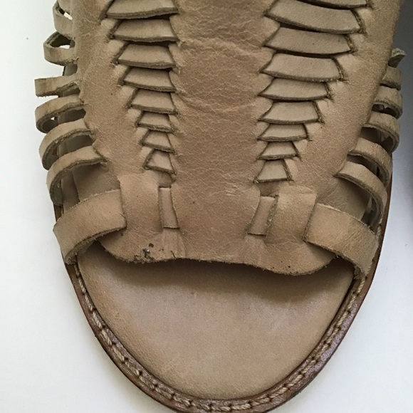 Naughty Monkey Killion Leather Huarache Stacked Heel Sandals Nude Open Toe 9.5 - Picture 11 of 12